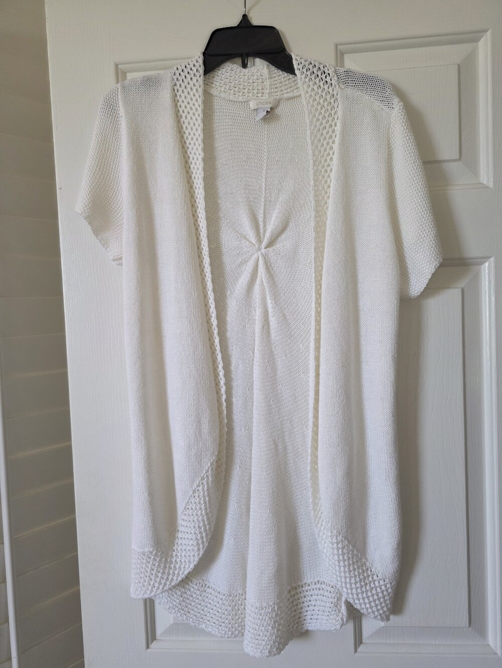 Chico's Open-Front Short Sleeve Knit Cardigan White 1 Medium